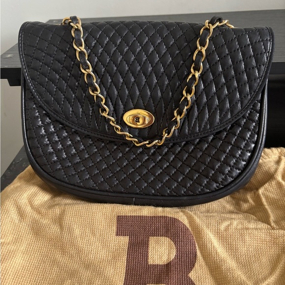 Bally Handbags - Vintage Bally Quilted Lambskin Chain Shoulder Bag – Black with Gold Hardware